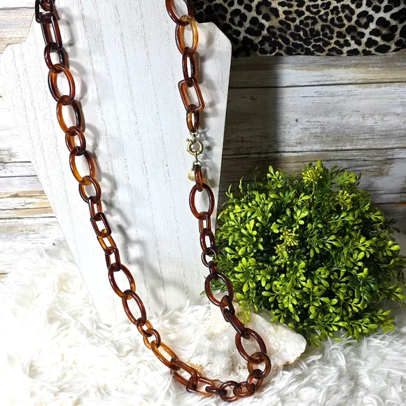 J.Crew Long Tortoise Shell Chain Necklace - Picture 5 of 5